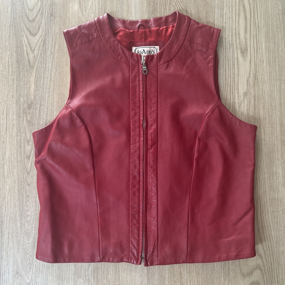 Vintage Women's Red Leather 80's Vest Top Festival Western M Satin Lined